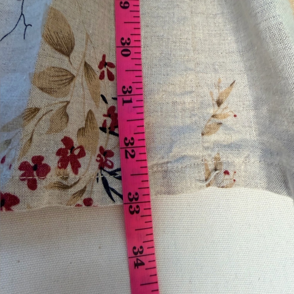 Orvis Linen Natural Tan Asian Cherry Blossom Floral A Line Pleated Midi Skirt M - Picture 7 of 7